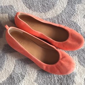 J. Crew Suede Anya Ballet Flat 7.5 Neon Coral